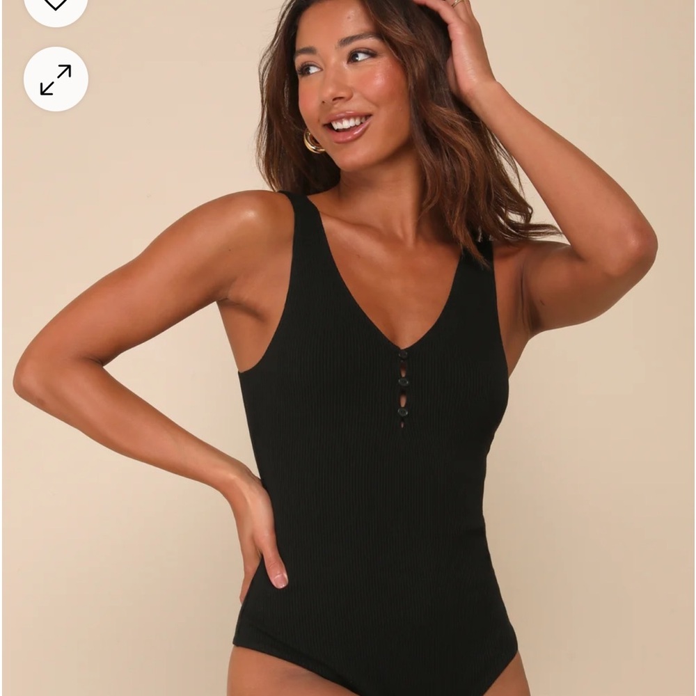 Lulu’s Black Ribbed Knit Sleeveless Bodysuit. Brand new with tags.